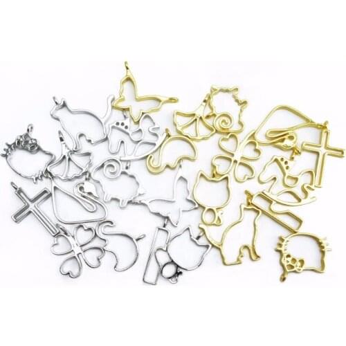 1Piece Animal Metal Frame Pendants Gemstone Frame Cross Pendant Blank Tray Bezel For Jewelry Making Diy