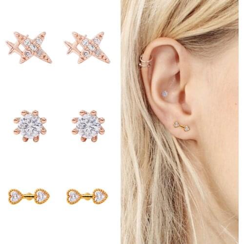 1Piece Korean Personality Stud Earrings for Women Jewelry Creative Lightning Zircon Diameter Piercing Fashion Earring Studs