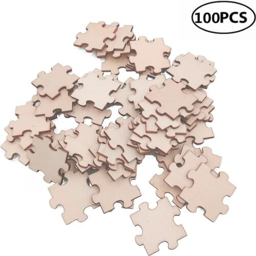 100pcs 30mm 1.18inch Wood Cutout Pieces Puzzle Embellishments Wooden Puzzles for Preschoolers