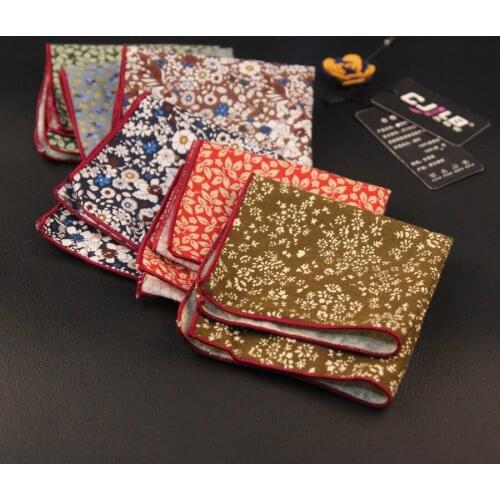 11colors 2017 Vintage Cotton Handkerchief Floral Printed Pocket Square Wedding 23cm*23cm Hankies For Men Pocket Towel 50pcs/lot