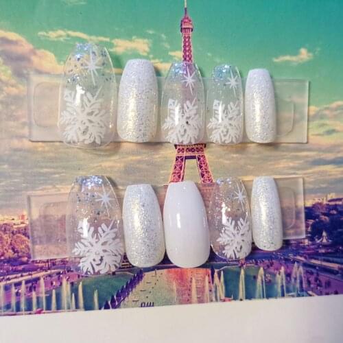 24pcs coffin nail tips Snowflake Glitter Mid-length Ballet Wearable Nail Tips press on nails with designs for girls