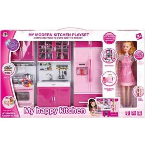 3 In 1 New Pretend Play Simulation Kitchen Set Cooking Cabinet Tool Tableware Dolls Suits Toys Puzzle Educational Doll for Girls