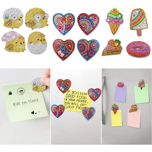 4pcs DIY Full Drill Special Shaped Diamond Painting Fridge Magnet Sticker Diamond Embroidery Chicken Heart Home Kitchen Decor