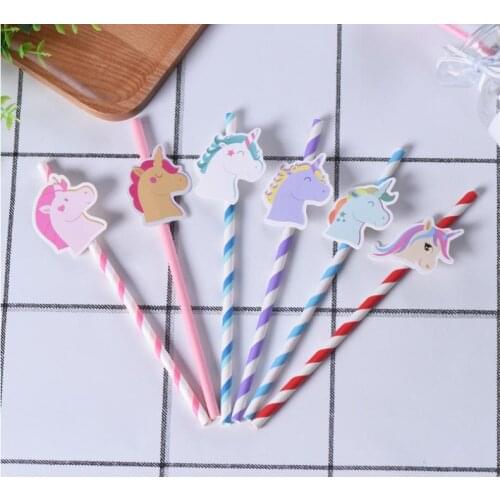 7 Colors Unicorn Paper Drinking Straws Pink Blue Birthday Drinking Straw Disposable unicorn Straw Tableware Party Decor SN1191