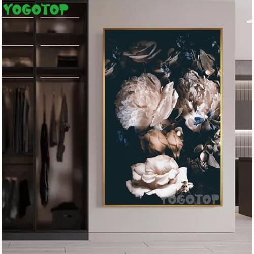 Diamond Painting Full Drill,Abstract Romantic Pink Rose In Darkness Flowers Diy Diamond Embroidery Mosaic Home Art YY5161