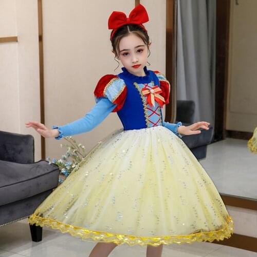 Snow White Princess Dress for Girl Kids Children Party Costume Cosplay Clothing with Bow Headband Birthday Gift Christmas