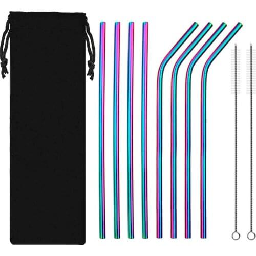 Safety and Environmental Protection Reusable Straw High Quality 304 Stainless Steel Metal Straw with Cleaning Brush 12mm*266mm