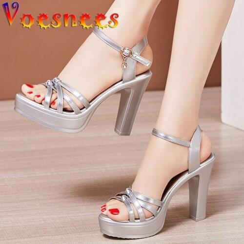 10CM Platform New All-Match Sexy Look Thin Sandals Square Heel Peep Toe High Heels Cheongsam Walk Show Women Shoes Big Size 43