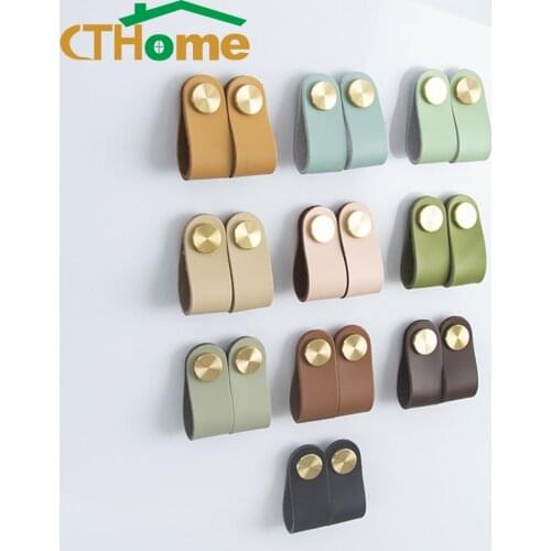 CTHome 10Colors Leather Brass Knob Handle Simple Cabinet Handles Nordic Drawer Pulls Furniture Handles Kitchen Cabinet Handles