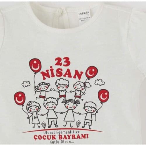 DeFacto Spring BabyGirl Baby Girl April 23 Printed Short Sleeve T-Shirt Regular Fit Kids Children Clothing-T8625A221SP