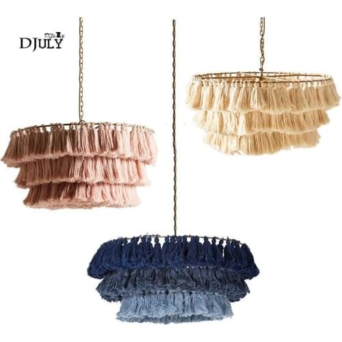 Postmodern designer 3-layer tassel chandelier lighting for villa bedroom living room lamp nordic Cloth suspended led luminaire