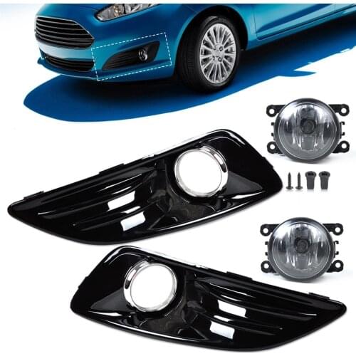 DWCX Car Black with Baking Finish 4pcs Front Bumper Fog Light Cover Grille + Fog Light Lamp Set fit for Ford Fiesta 2014