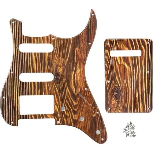 FLEOR Set of 11 Holes SSH HSS Guitar Pickguard Scratch Plate Back Plate & Screws for FD ST Style Guitar, Wood Color