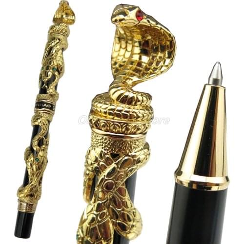 Jinhao Metal Ancient Golden Snake Cobra 3D Texture Relief Sculpture Roller Ball Pen Professional Office Stationery Writing