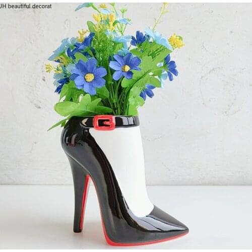 Ceramic Vase Creative High Heels Shape Flower Arrangement Ornaments Countertop Vase Modern Living Room Decoration Accessories