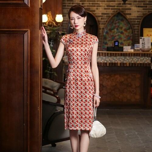 Chinese Dress Silk Red Printing Qipao Dress Plus Size High End 2021 Sexy Cheongsam Dresses Party Oriental Dresses China Clothes