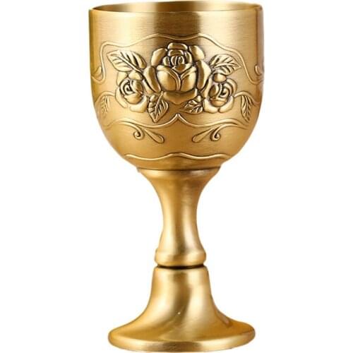 Classical Metal Wine Cup Handmade Small Goblet Cup Zinc Alloy Wine Glass Carving Pattern Home Liquor Glass Bar Party Goblet