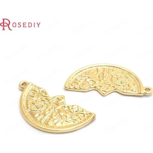 37368)10PCS 20x10MM 24K Gold Color Brass Half Coin Charms Pendants High Quality Jewelry Making Supplies Findings Accessories