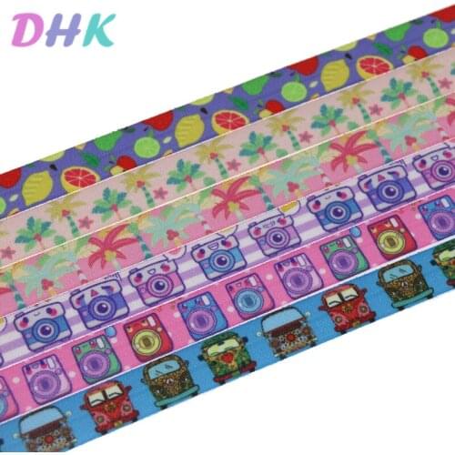 DHK 5/8'' 5yards car washing Coconut fruit printed Fold Elastic FOE stretch ribbon hairbow headwear headband DIY OEM E1788