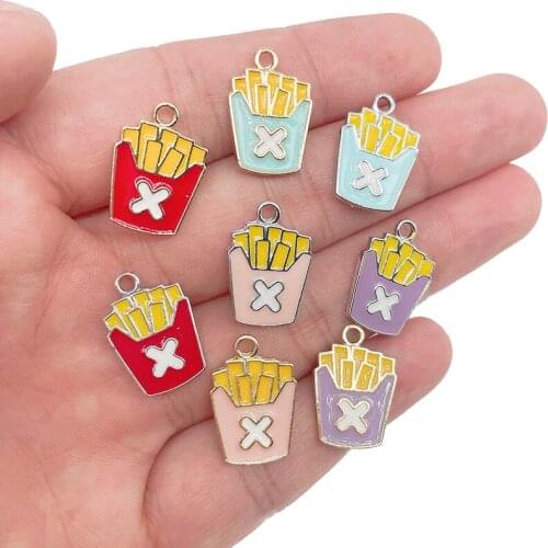 20Pcs/Set Cute Cartoon French Fries Alloy Enamel Charm Pendant For DIY Bracelet Earrings Jewelry Making Accessories Wholesale