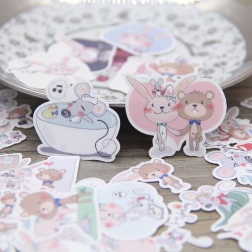 Cute Cartoon Brown Bear Bunny Rabbit Mouse Mice Animals Friend Family Scrapbooking DIY Sticker Pack for Kids Children Gift Deco
