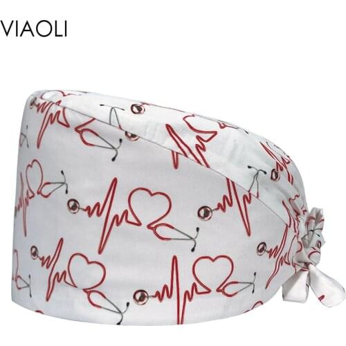 Cartoon Printed Dentist Work Caps High Quality Pet Clinic Nurse Hat Hospital Doctor Cap Sweat-absorbent Pet Grooming Scrubs Hats