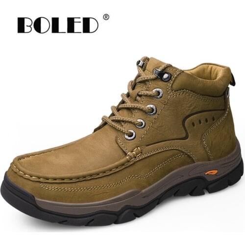 Natural Leather Men Boots Plush Fur Snow Boots Waterproof Winter Shoes For Men Lace Up Outdoor Warm Snow Boots Men