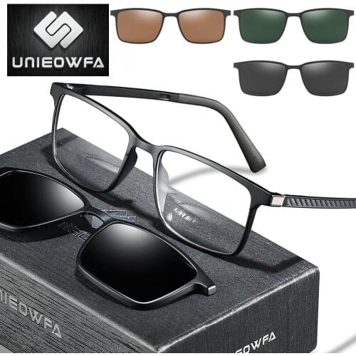 2 in1 Magnet Clip On Glasses Frame Men Prescription Optical Frame Eyeglasses Male Myopia Polarized Magnet Clip On Sunglasses