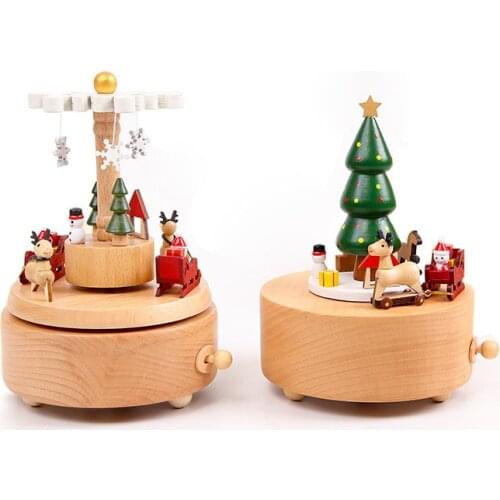 Creative Christmas Tree Music Box Wooden Rotating Music Boxs Crafts Vintage Decoration Childrens Toys Festival Birthday Gift