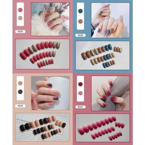 24pcs Detachable False Nail Artificial Tips Set Full Cover for Short Decoration Press On Nails Art Fake Extension Tips With Glue
