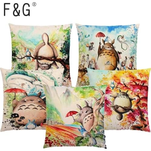 Hayao Miyazaki Works Watercolor Totoro Howls Moving Castle Spirited Away Castle In The Sky Cushion Cover Sofa Pillow Case
