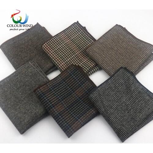 New Classic Style Mens Handkerchief Scarves Vintage Wool Hankies Mens Pocket Square Striped Solid Cotton 24*24CM
