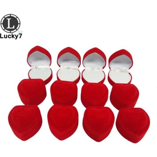 Wholesale 24Pcs Romantic Velvet Birthday Engagement Ring Box Red Heart Shaped Valentines Day Gift Box