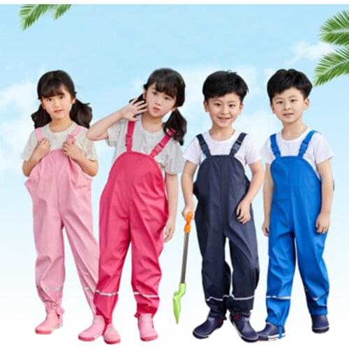 Autumn 2-8 Years Children Waterproof Pants Boys Girls Outdoor PU Strap Rain Pants Waterproof Pants 2019 Spring Boys Overalls