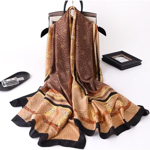 Autumn Retro Women Silk Scarf Designer Belts Print Long Bandana Foulard Ladies Luxury Brand Shawls and Wraps Plus Size SFP253