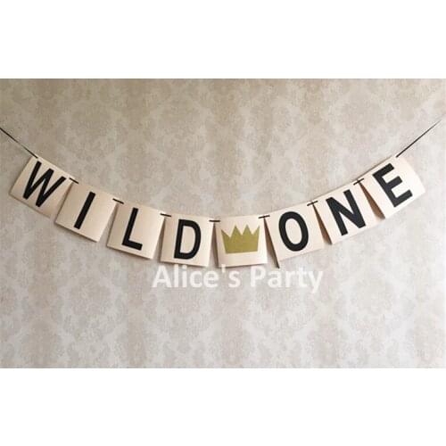 Handmade WILD ONE theme party decoration Gold Imperial Crown Banner High chair Bunting Boy 1st Birthday Flag photo shoot