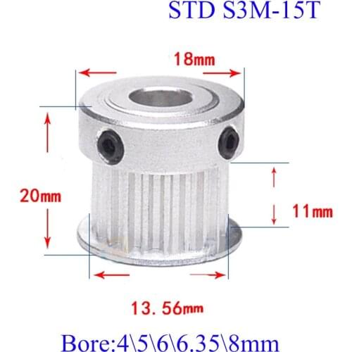 S3M 15 teeth pulley bore 4 5 6 6.35 8mm belt width 10mm Teeth Pulley Timing Gear For S3M belt Width 10mm