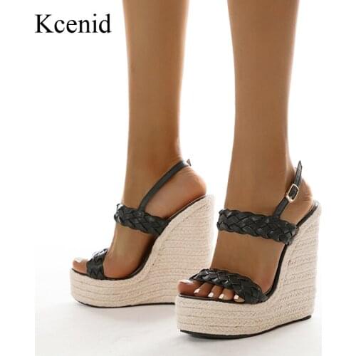 Kcenid Womens Sandals Summer New Shoes Woman Wedge Heel Buckle Belt European American Open Toe High Hel Womens Shoes Black