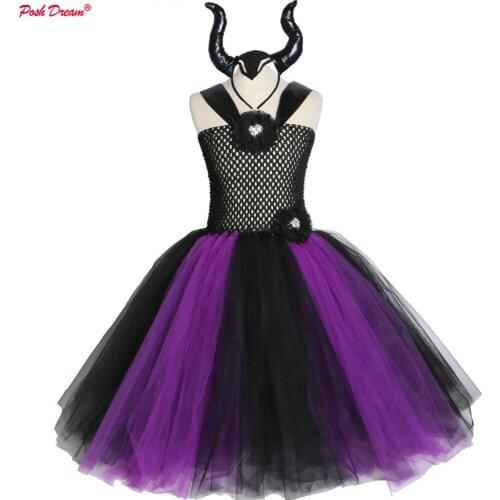 POSH DREAM Purple Black Sleeping Witch Costume for Halloween Party Little Toddler Baby Girl Princess Tutu Dress Christmas Dress