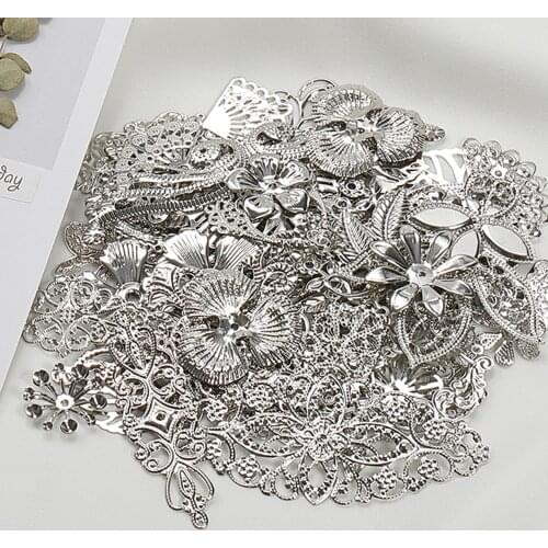 Mixed Metal Flower Beads Caps Filigree Wraps Connectors Iron Crafts Gift Decoration Gold Rhodium Charms for Jewelry Making DIY