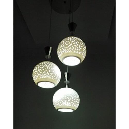 Modern White Through-Carved Ceramic E27*3 Bulbs LED Chandelier for Bedroom Dining-room Table Lamp Indoor Lighting