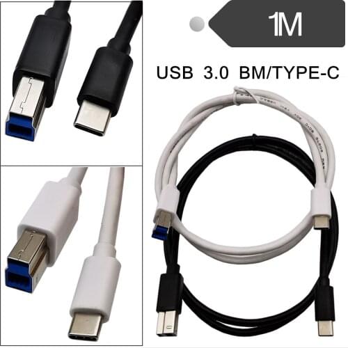 3.1 Type C Male to USB 3.0 B Male Standard Cable For Printer Scanner Black & White 1m/100cm