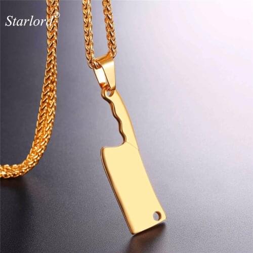 Starlord Cleaver Pendant Necklace Kitchen Knife Charm Stainless Steel/Gold Color Chain Hip Hop Design Geekery Jewelry GP2642