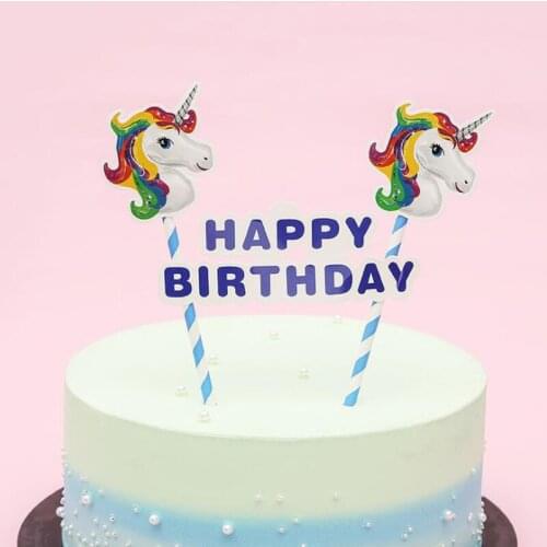 Happy Birthday Party Baby Shower Supplies Cake Picks Decoration DIY Cupcake Toppers Unicorn Theme Boys kids Favors 1set/lot