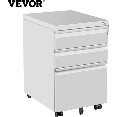 VEVOR 19.67x15.75" 3 Drawer Black/White Office Filing Cabinet W/ Lock SPCC for School Hospital Stationery Magazine Storage Etc