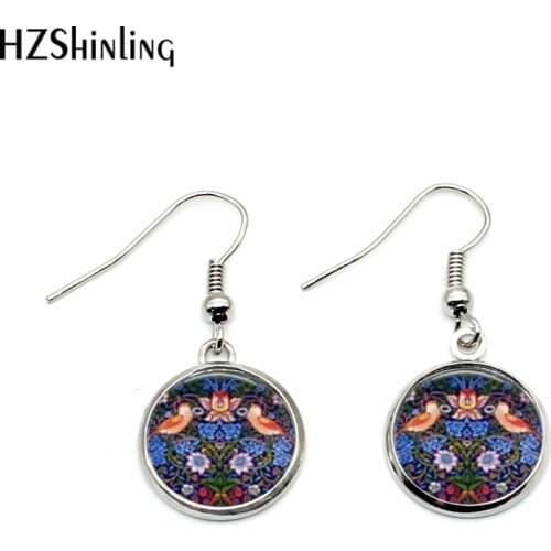 NHE-0017 William Morris The Strawberry Thief Tapestry Earring Vintage Handcrafted Jewelry Keepsake Bird and flower Earrings