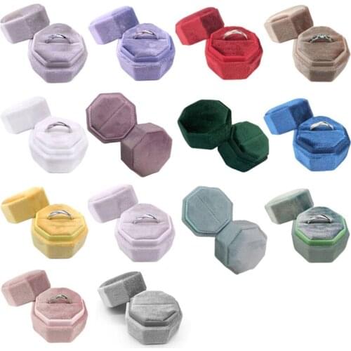 Octagon Velvet Ring Bearer Box - Premium Gorgeous Vintage Single Ring Display Holder with Detachable Lid for Proposal, Engagemen