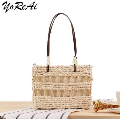 YoReAi Straw Bag Women Hand-Woven Handbag Square Bag Rattan Bag Big Capacity Drawstring Casual Beach Shoulder Crossbody Bags