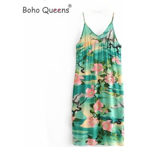 Women vintage floral print sleeveless beach long Bohemian Spaghetti Strap dress Ladies Summer Boho dress vestidos