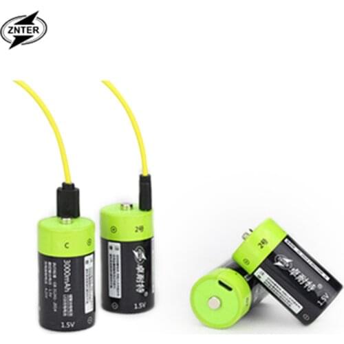ZNTER 4pcs 1.5v Lithium li-polymer 3000mAh C size rechargeable battery USB C type Li-ion powerful battery + USB charging cable